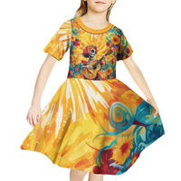 Mexico Day Of The Dead Kid Short Sleeve Dress Sugar Skull Girl With Guitar Colorful Vibes - Wonder Print Shop