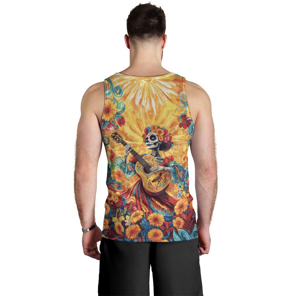 Mexico Day Of The Dead Men Tank Top Sugar Skull Girl With Guitar Colorful Vibes - Wonder Print Shop