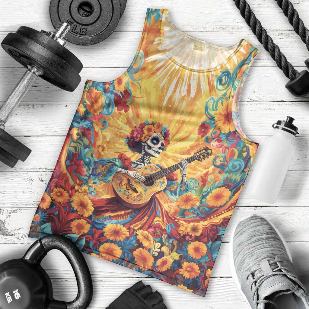 Mexico Day Of The Dead Men Tank Top Sugar Skull Girl With Guitar Colorful Vibes - Wonder Print Shop
