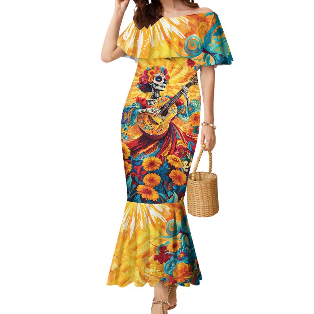 Mexico Day Of The Dead Mermaid Dress Sugar Skull Girl With Guitar Colorful Vibes - Wonder Print Shop