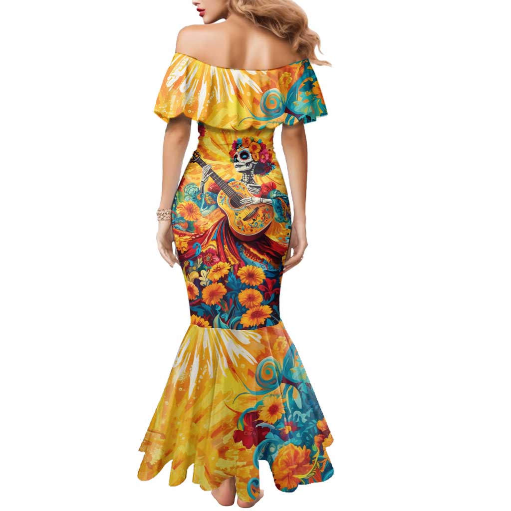 Mexico Day Of The Dead Mermaid Dress Sugar Skull Girl With Guitar Colorful Vibes - Wonder Print Shop
