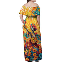 Mexico Day Of The Dead Off Shoulder Maxi Dress Sugar Skull Girl With Guitar Colorful Vibes - Wonder Print Shop