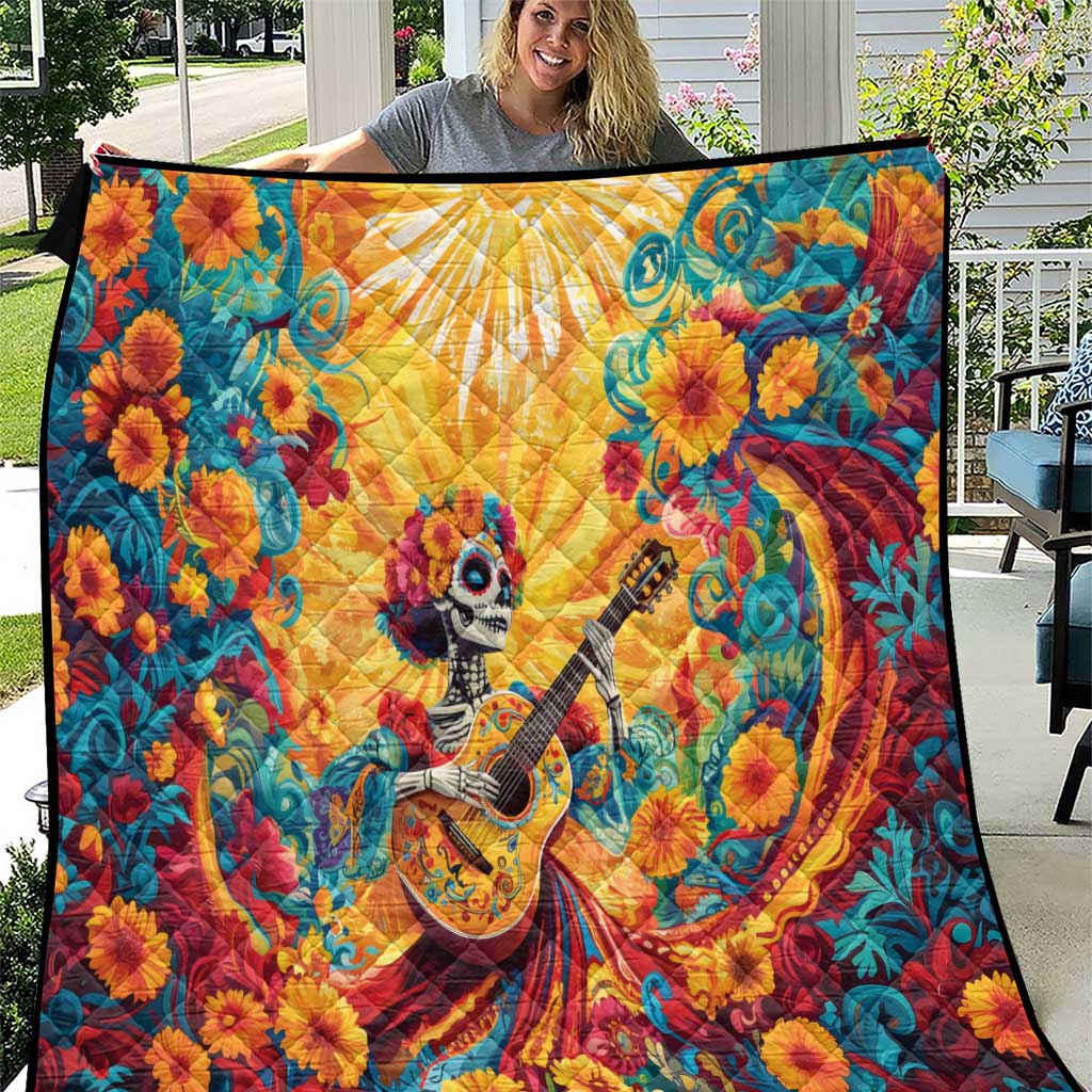 Mexico Day Of The Dead Quilt Sugar Skull Girl With Guitar Colorful Vibes - Wonder Print Shop