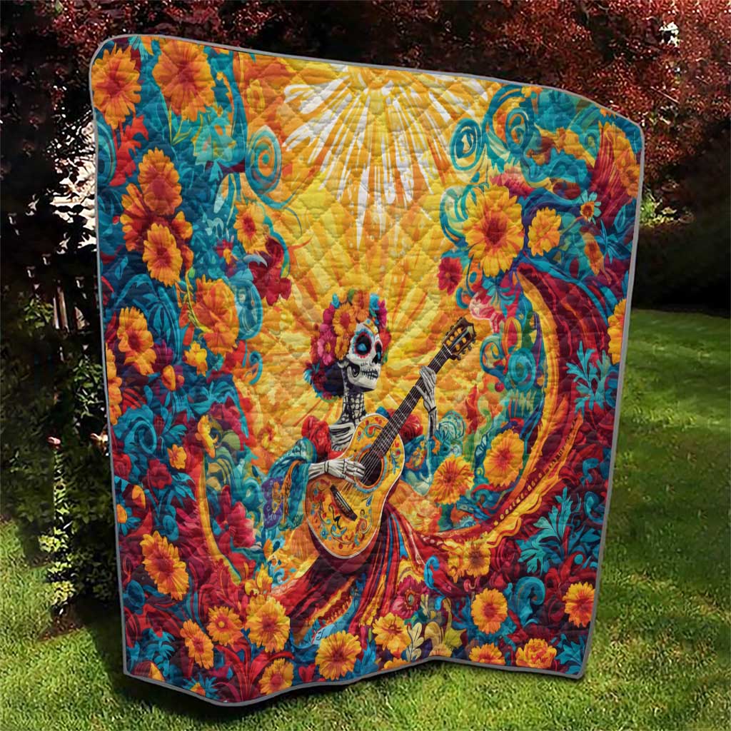 Mexico Day Of The Dead Quilt Sugar Skull Girl With Guitar Colorful Vibes - Wonder Print Shop