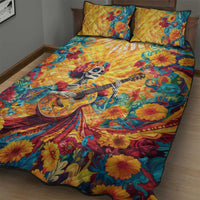 Mexico Day Of The Dead Quilt Bed Set Sugar Skull Girl With Guitar Colorful Vibes - Wonder Print Shop