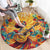 Mexico Day Of The Dead Round Carpet Sugar Skull Girl With Guitar Colorful Vibes