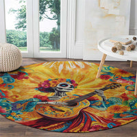 Mexico Day Of The Dead Round Carpet Sugar Skull Girl With Guitar Colorful Vibes
