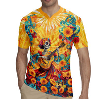 Mexico Day Of The Dead Rugby Jersey Sugar Skull Girl With Guitar Colorful Vibes - Wonder Print Shop