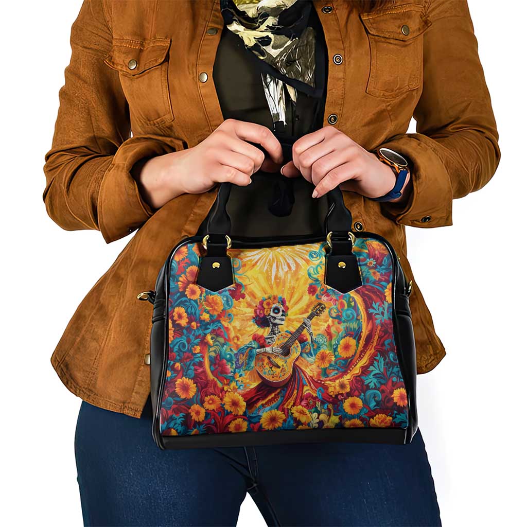 Mexico Day Of The Dead Shoulder Handbag Sugar Skull Girl With Guitar Colorful Vibes