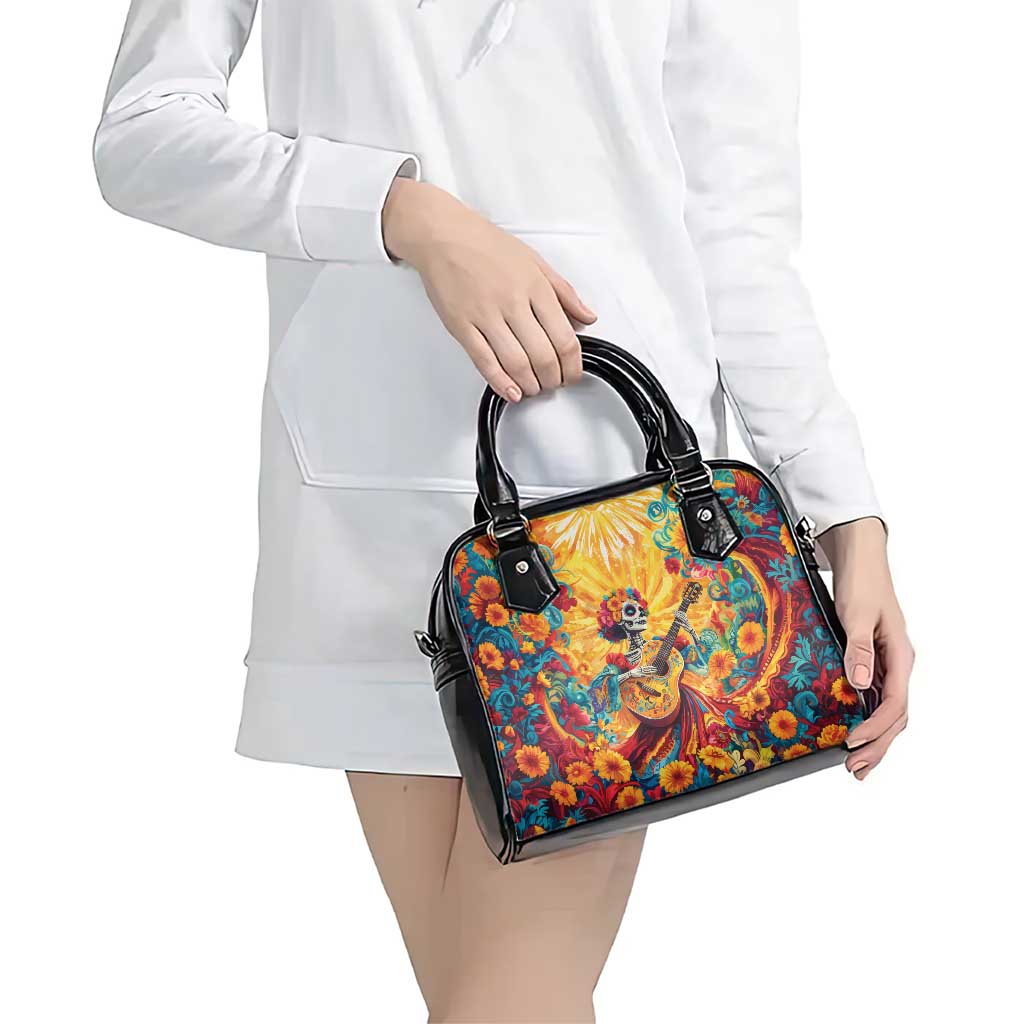 Mexico Day Of The Dead Shoulder Handbag Sugar Skull Girl With Guitar Colorful Vibes