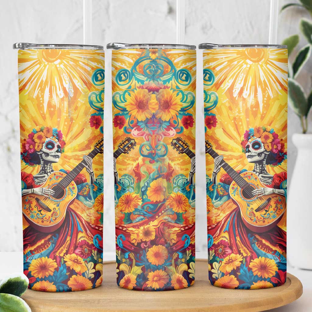 Mexico Day Of The Dead Skinny Tumbler Sugar Skull Girl With Guitar Colorful Vibes - Wonder Print Shop