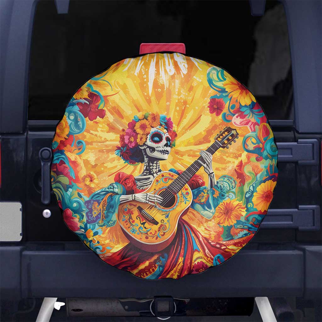 Mexico Day Of The Dead Spare Tire Cover Sugar Skull Girl With Guitar Colorful Vibes - Wonder Print Shop