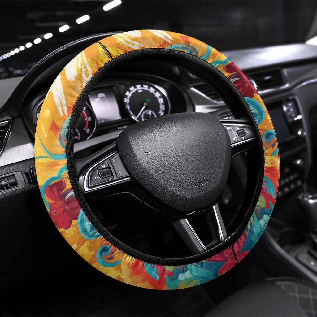 Mexico Day Of The Dead Steering Wheel Cover Sugar Skull Girl With Guitar Colorful Vibes - Wonder Print Shop
