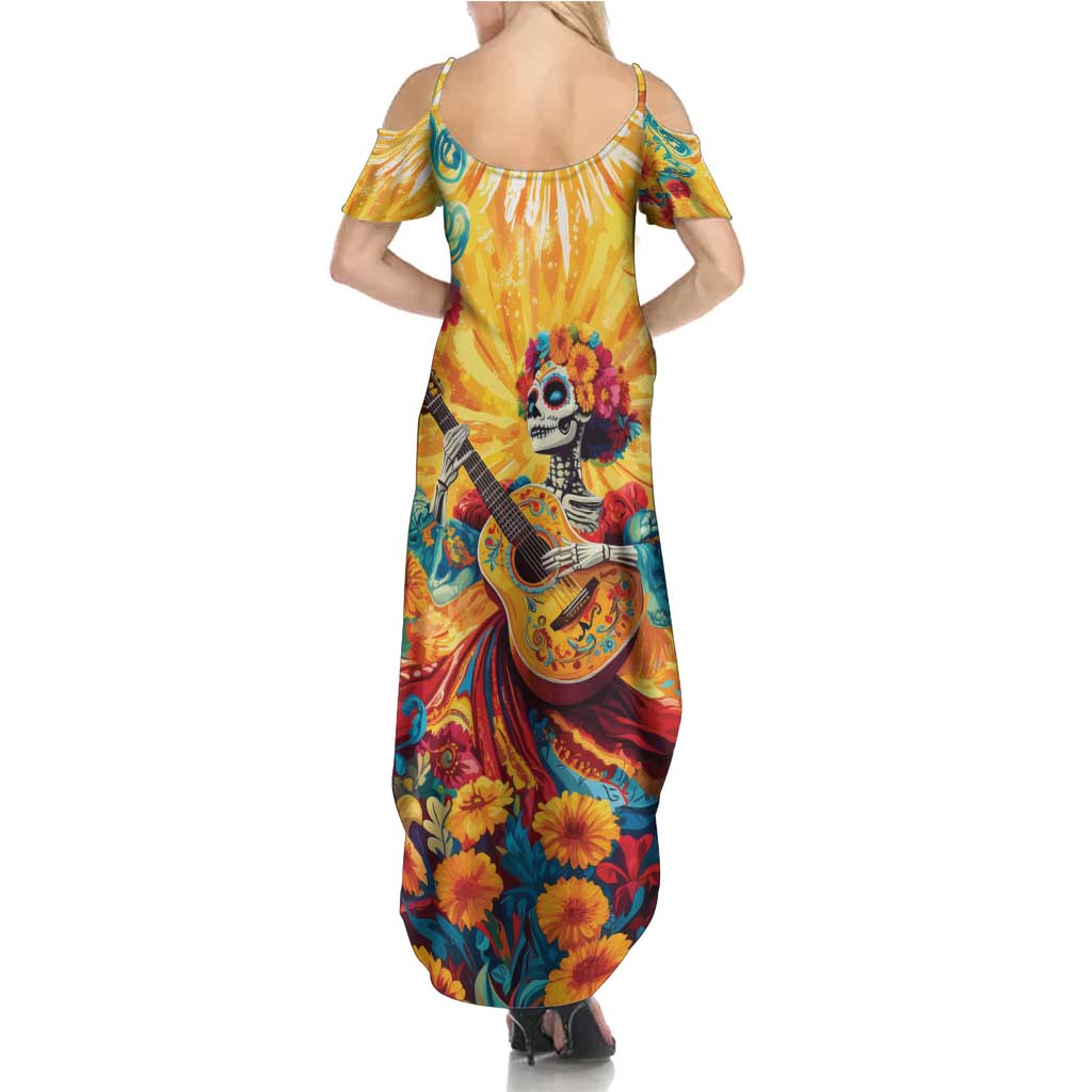 Mexico Day Of The Dead Summer Maxi Dress Sugar Skull Girl With Guitar Colorful Vibes - Wonder Print Shop