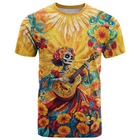Mexico Day Of The Dead T Shirt Sugar Skull Girl With Guitar Colorful Vibes - Wonder Print Shop