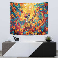 Mexico Day Of The Dead Tapestry Sugar Skull Girl With Guitar Colorful Vibes - Wonder Print Shop