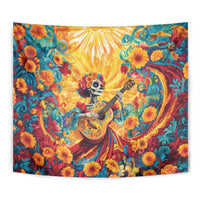 Mexico Day Of The Dead Tapestry Sugar Skull Girl With Guitar Colorful Vibes - Wonder Print Shop