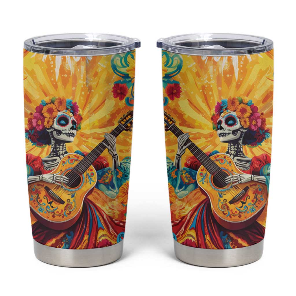 Mexico Day Of The Dead Tumbler Cup Sugar Skull Girl With Guitar Colorful Vibes - Wonder Print Shop