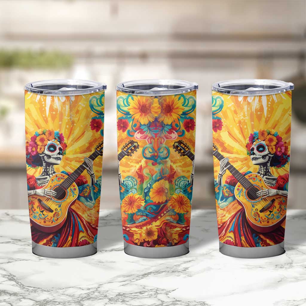 Mexico Day Of The Dead Tumbler Cup Sugar Skull Girl With Guitar Colorful Vibes - Wonder Print Shop