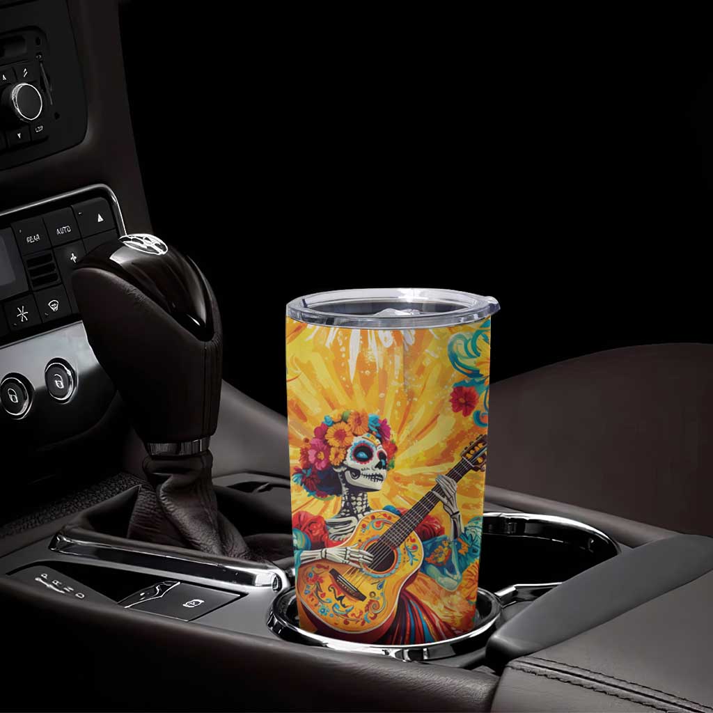 Mexico Day Of The Dead Tumbler Cup Sugar Skull Girl With Guitar Colorful Vibes - Wonder Print Shop