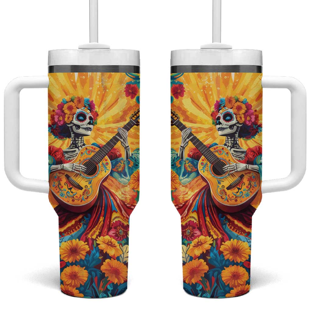 Mexico Day Of The Dead Tumbler With Handle Sugar Skull Girl With Guitar Colorful Vibes - Wonder Print Shop