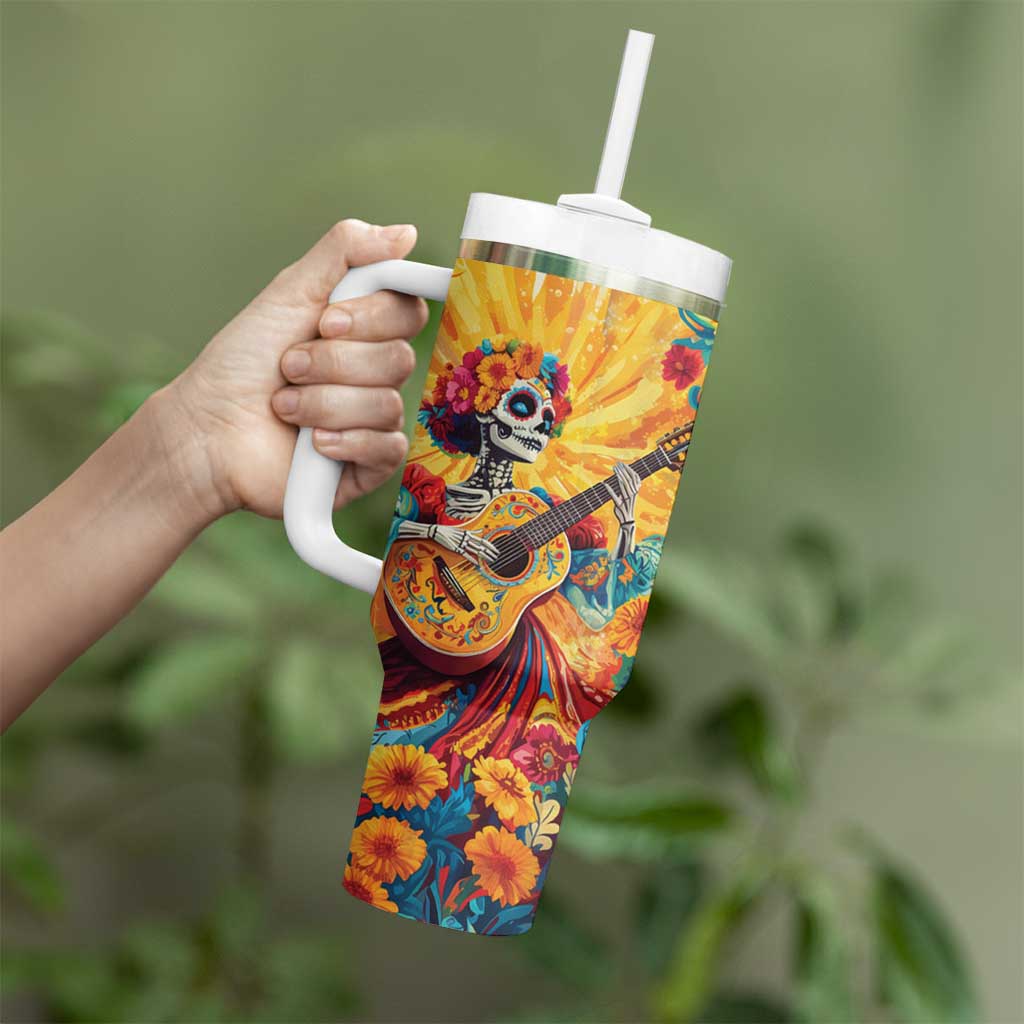 Mexico Day Of The Dead Tumbler With Handle Sugar Skull Girl With Guitar Colorful Vibes - Wonder Print Shop
