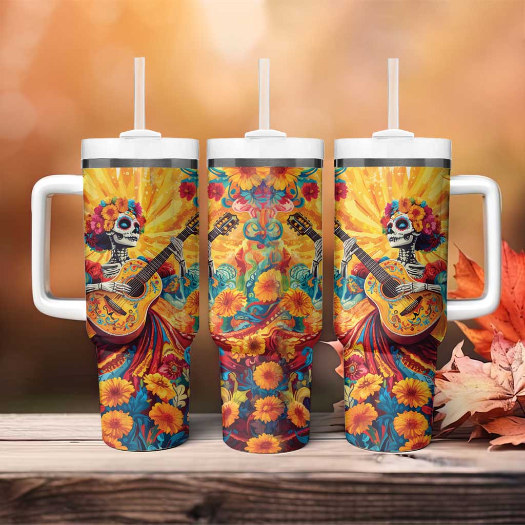 Mexico Day Of The Dead Tumbler With Handle Sugar Skull Girl With Guitar Colorful Vibes - Wonder Print Shop