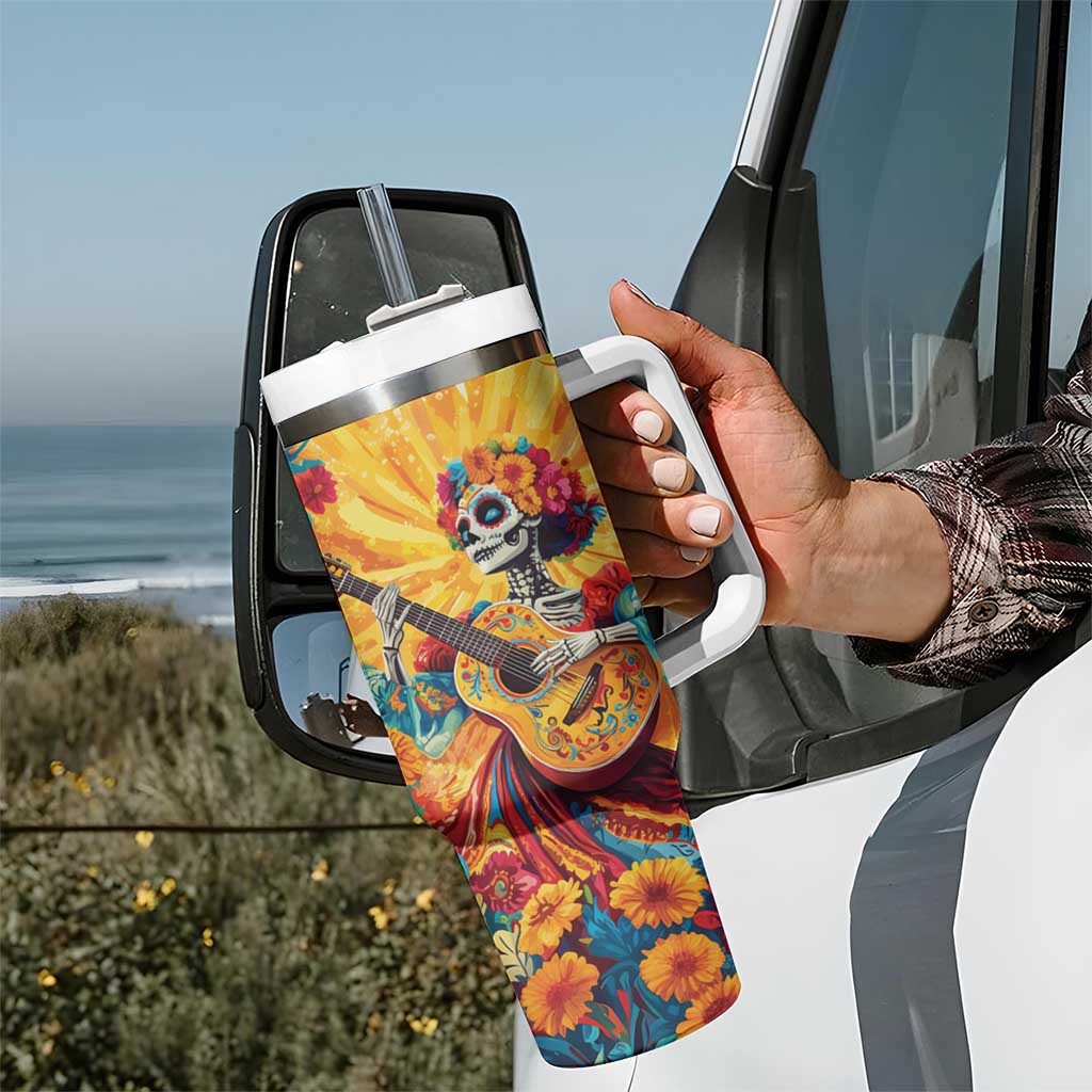 Mexico Day Of The Dead Tumbler With Handle Sugar Skull Girl With Guitar Colorful Vibes - Wonder Print Shop