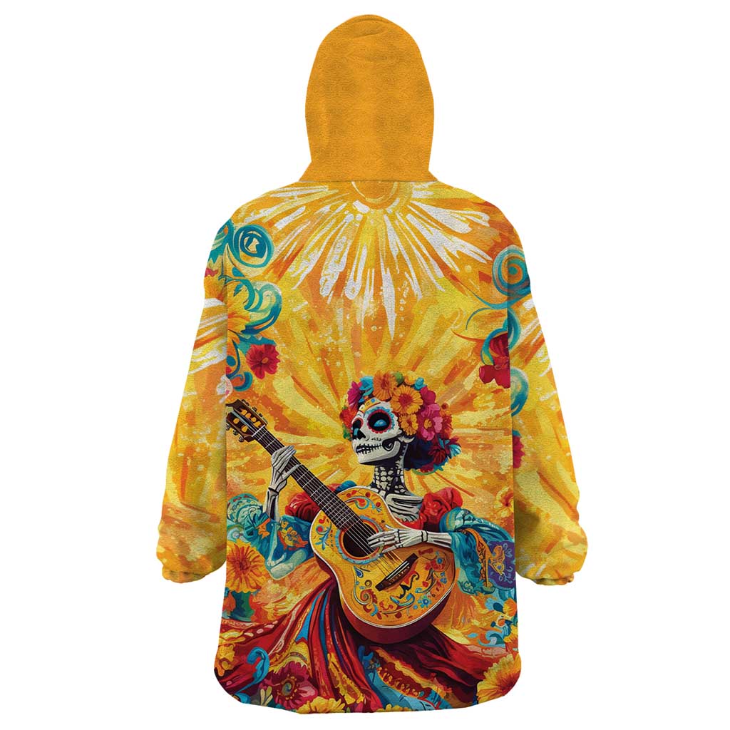 Mexico Day Of The Dead Wearable Blanket Hoodie Sugar Skull Girl With Guitar Colorful Vibes - Wonder Print Shop
