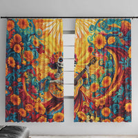 Mexico Day Of The Dead Window Curtain Sugar Skull Girl With Guitar Colorful Vibes - Wonder Print Shop