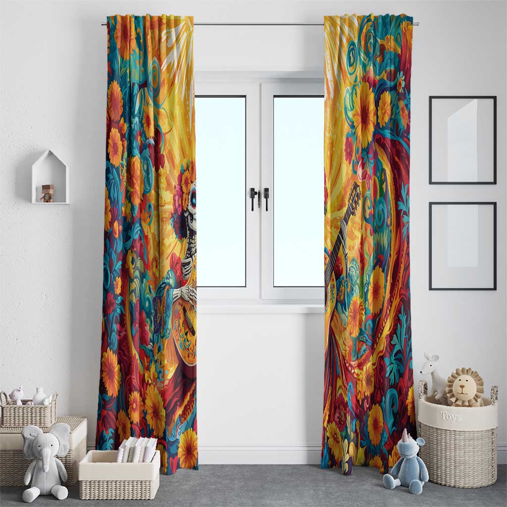 Mexico Day Of The Dead Window Curtain Sugar Skull Girl With Guitar Colorful Vibes - Wonder Print Shop