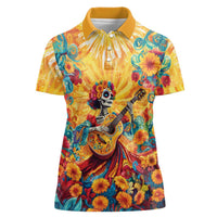 Mexico Day Of The Dead Women Polo Shirt Sugar Skull Girl With Guitar Colorful Vibes - Wonder Print Shop