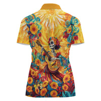 Mexico Day Of The Dead Women Polo Shirt Sugar Skull Girl With Guitar Colorful Vibes - Wonder Print Shop