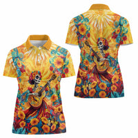 Mexico Day Of The Dead Women Polo Shirt Sugar Skull Girl With Guitar Colorful Vibes - Wonder Print Shop
