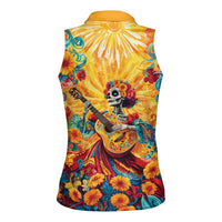 Mexico Day Of The Dead Women Sleeveless Polo Shirt Sugar Skull Girl With Guitar Colorful Vibes - Wonder Print Shop
