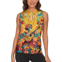 Mexico Day Of The Dead Women Sleeveless Polo Shirt Sugar Skull Girl With Guitar Colorful Vibes - Wonder Print Shop