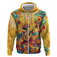 Mexico Day Of The Dead Zip Hoodie Sugar Skull Girl With Guitar Colorful Vibes - Wonder Print Shop