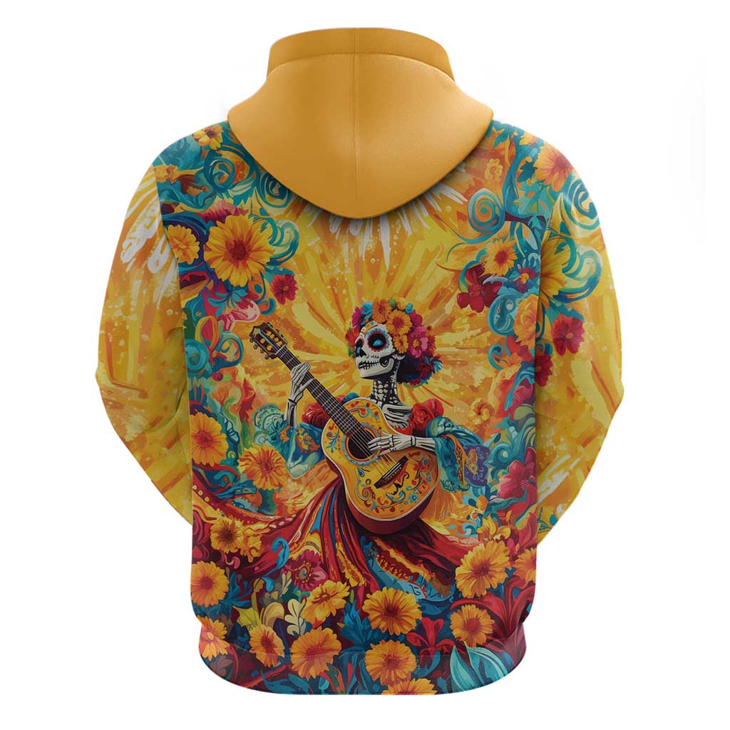 Mexico Day Of The Dead Zip Hoodie Sugar Skull Girl With Guitar Colorful Vibes - Wonder Print Shop