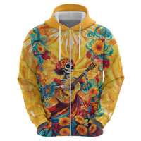 Mexico Day Of The Dead Zip Hoodie Sugar Skull Girl With Guitar Colorful Vibes - Wonder Print Shop