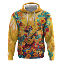 Mexico Day Of The Dead Zip Hoodie Sugar Skull Girl With Guitar Colorful Vibes - Wonder Print Shop