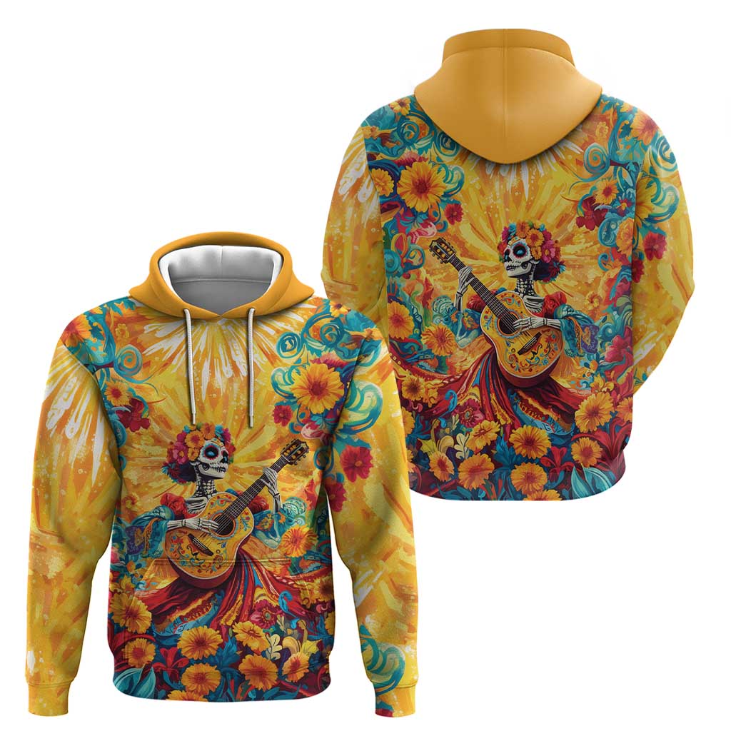 Mexico Day Of The Dead Zip Hoodie Sugar Skull Girl With Guitar Colorful Vibes - Wonder Print Shop