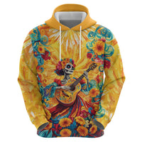 Mexico Day Of The Dead Zip Hoodie Sugar Skull Girl With Guitar Colorful Vibes - Wonder Print Shop