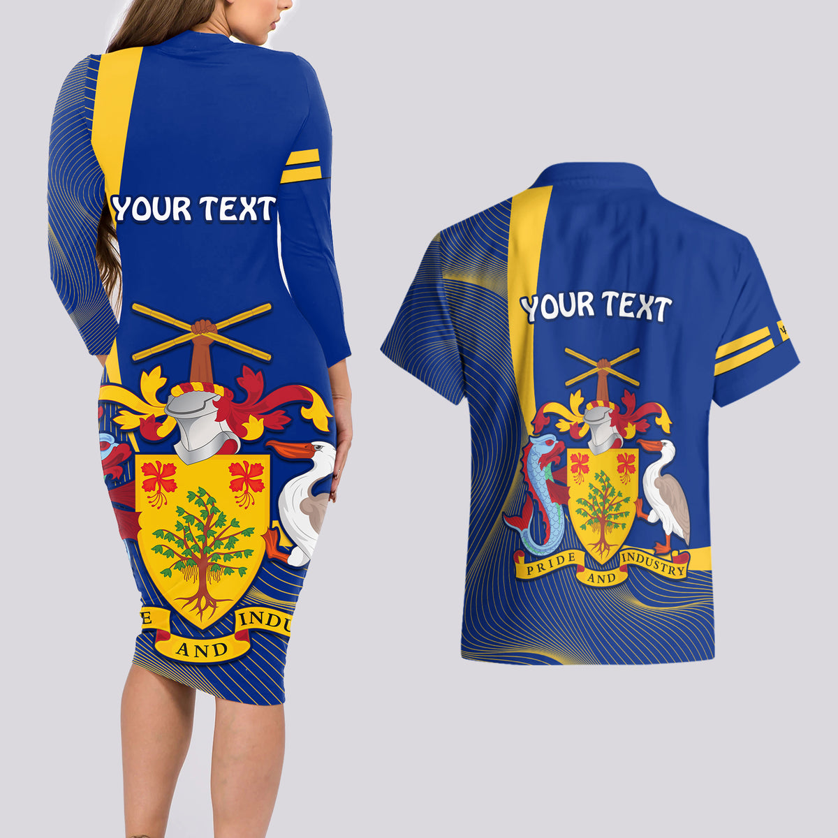 Personalised Barbados Independence Day Couples Matching Long Sleeve Bodycon Dress and Hawaiian Shirt 30 November Happy Anniversary Barbadian - Wonder Print Shop