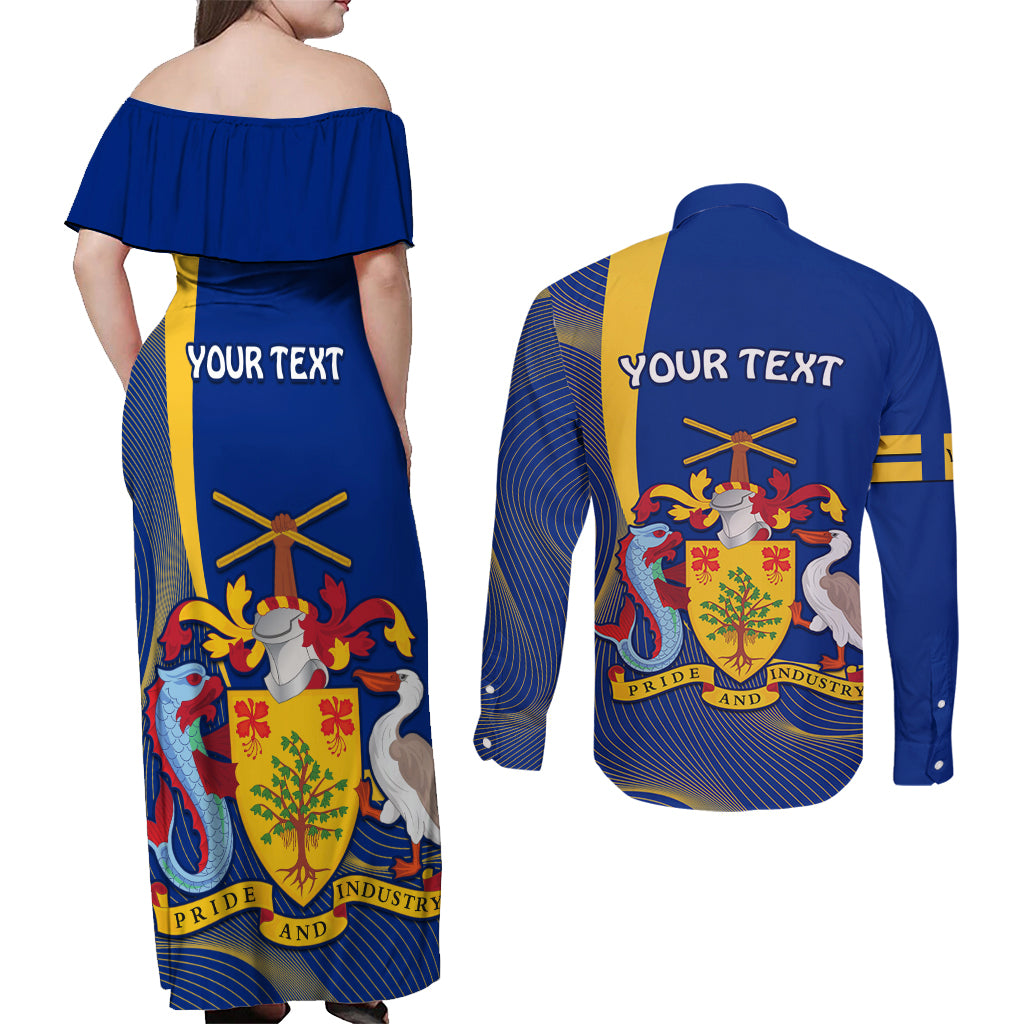 Personalised Barbados Independence Day Couples Matching Off Shoulder Maxi Dress and Long Sleeve Button Shirt 30 November Happy Anniversary Barbadian - Wonder Print Shop