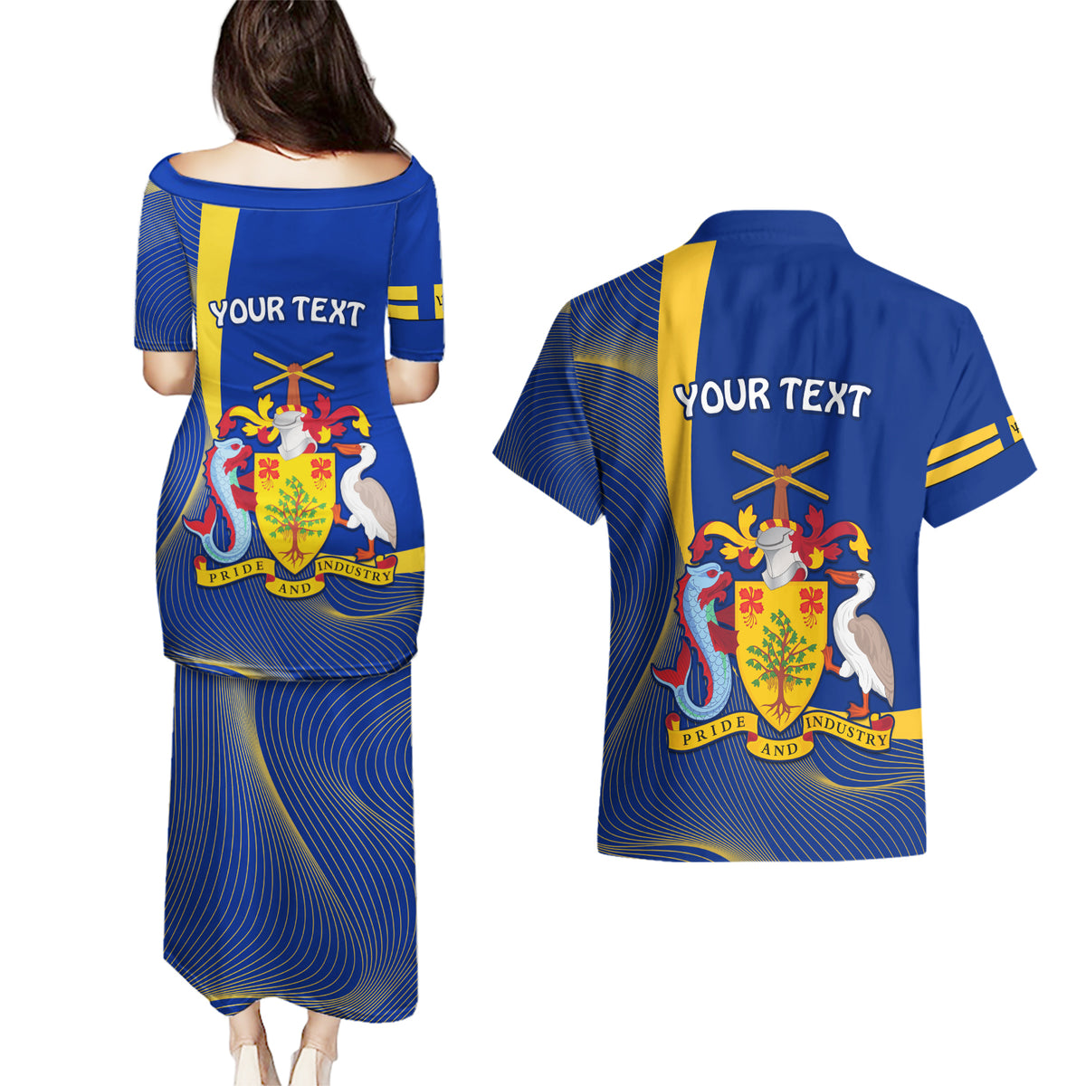 Personalised Barbados Independence Day Couples Matching Puletasi Dress and Hawaiian Shirt 30 November Happy Anniversary Barbadian - Wonder Print Shop