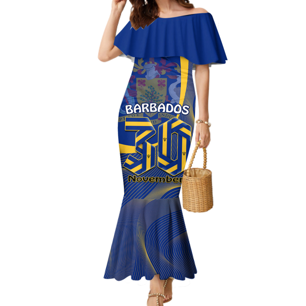Personalised Barbados Independence Day Family Matching Mermaid Dress and Hawaiian Shirt 30 November Happy Anniversary Barbadian - Wonder Print Shop