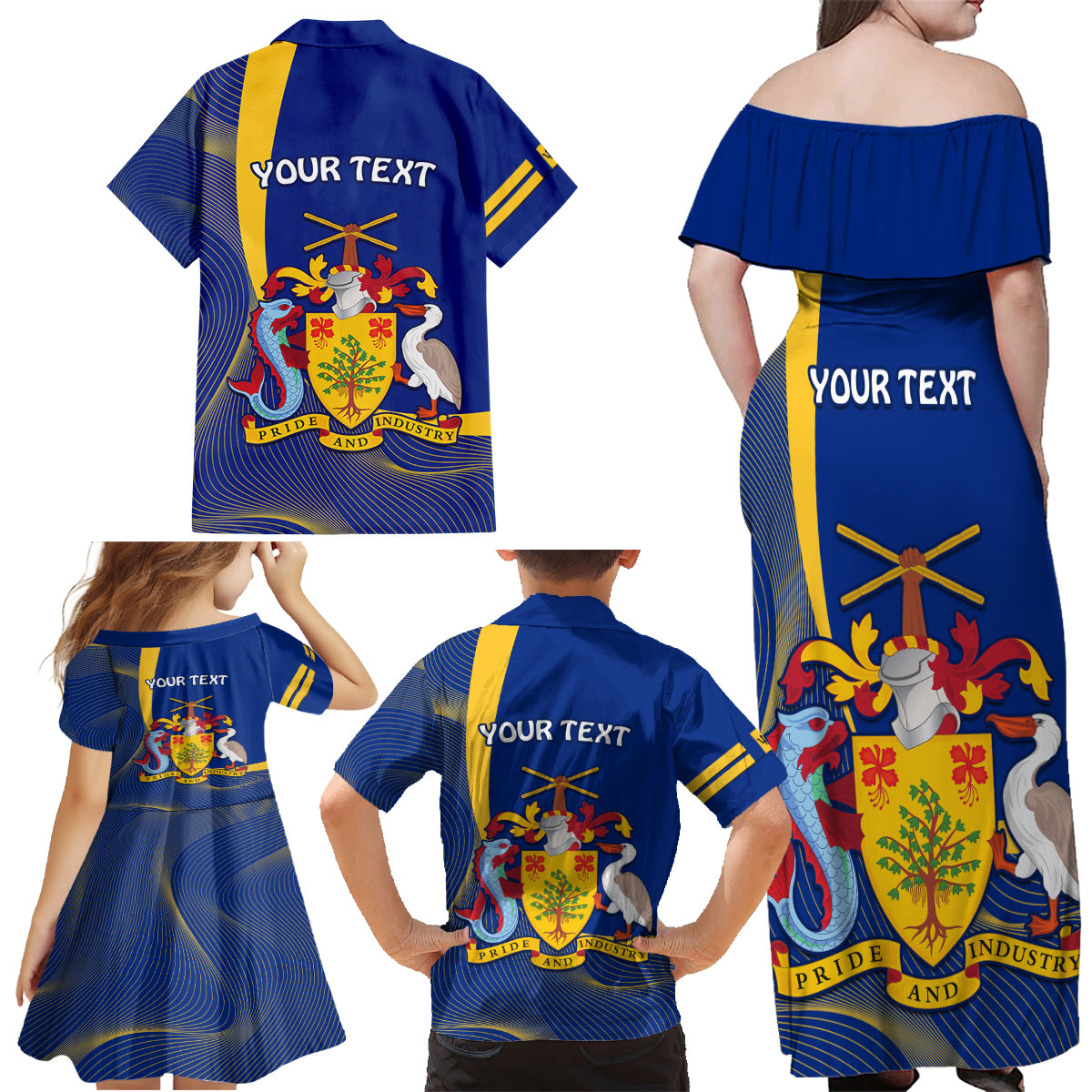 Personalised Barbados Independence Day Family Matching Off Shoulder Maxi Dress and Hawaiian Shirt 30 November Happy Anniversary Barbadian - Wonder Print Shop