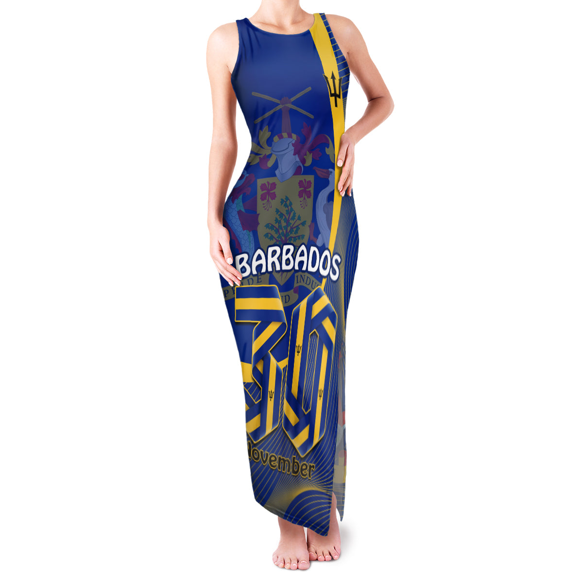 Personalised Barbados Independence Day Family Matching Tank Maxi Dress and Hawaiian Shirt 30 November Happy Anniversary Barbadian - Wonder Print Shop