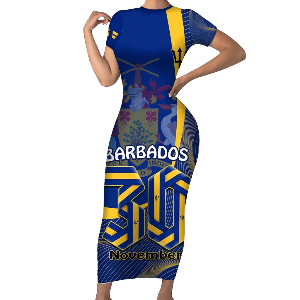 Personalised Barbados Independence Day Short Sleeve Bodycon Dress 30 November Happy Anniversary Barbadian LT14