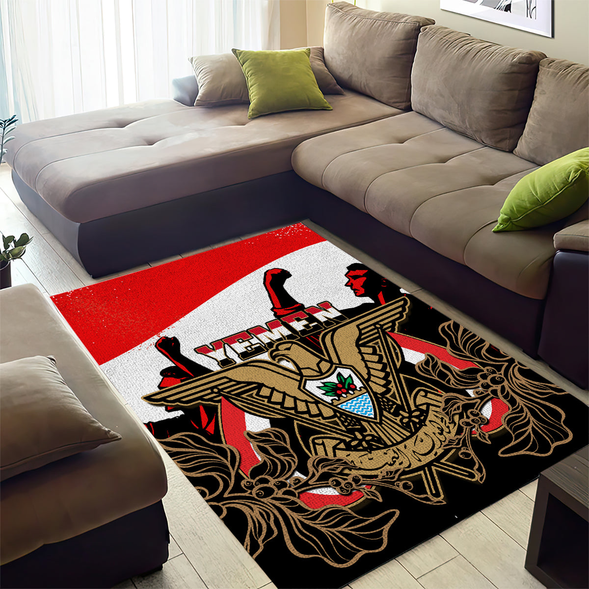Yemen Independence Day Area Rug Yemeni Coat Of Arms With Coffea Arabica Flowers - Wonder Print Shop